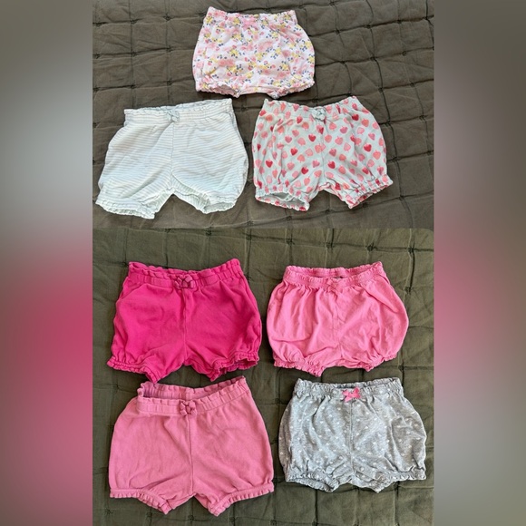 Amazon Other - Lot of 7 girls’ cotton bubble shorts, pink and green, 18mo